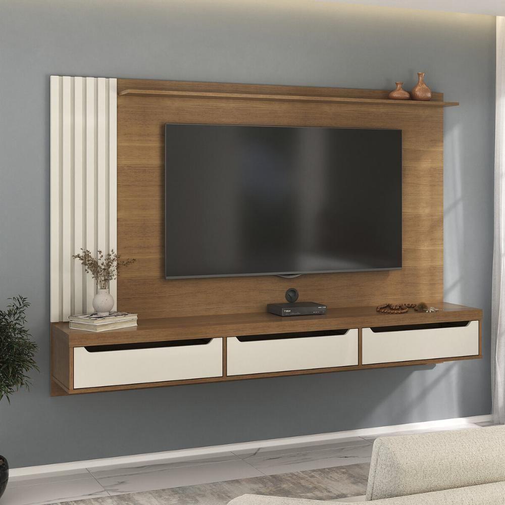 Painel Com Suporte Para Tv Até 75 Polegadas 3 Gavetas Multimóveis Cr45317 Cinamomo-off White - 1