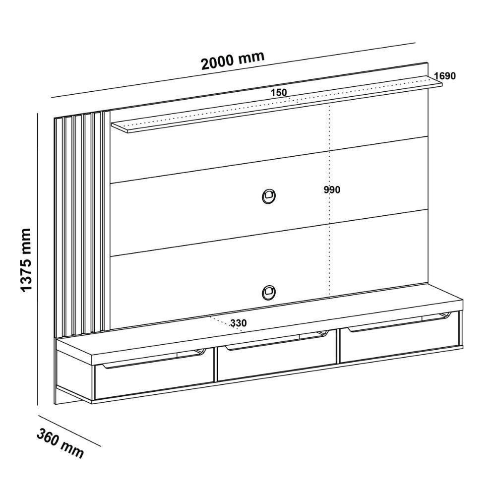 Painel Com Suporte Para Tv Até 75 Polegadas 3 Gavetas Multimóveis Cr45317 Cinamomo-off White - 4