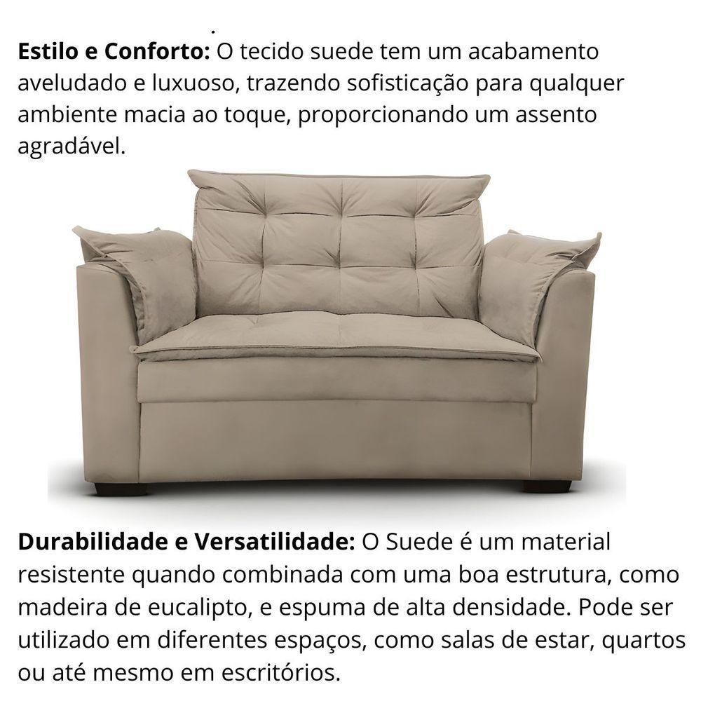 Sofá 2 Lugares Para Sala Moderno Confortável ágata Suede bege - 5