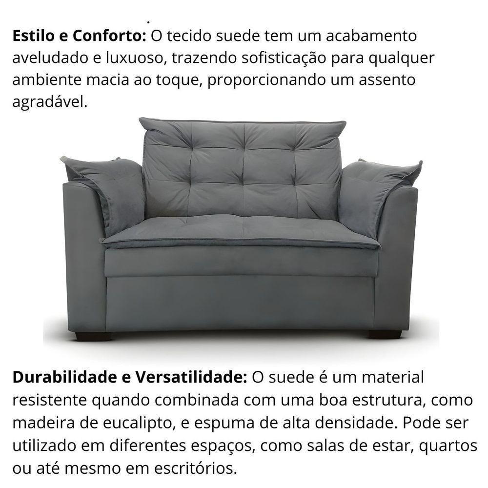 Sofá 2 Lugares Para Sala Moderno Confortável Elegance Suede cinza - 5