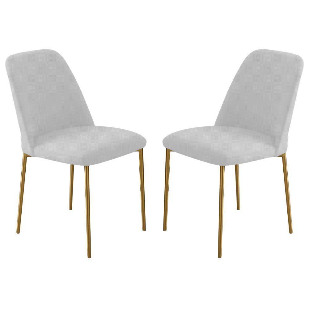 Conjunto 2 Cadeiras Londres Linho Branco Metal Dourado - 1
