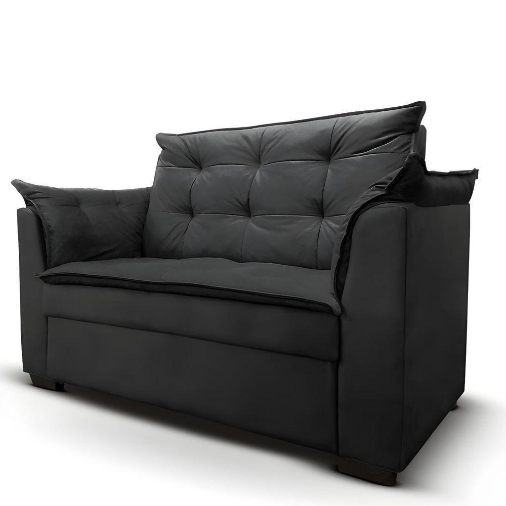 Sofá 2 Lugares Para Sala Moderno Confortável Alicia Suede preto - 6
