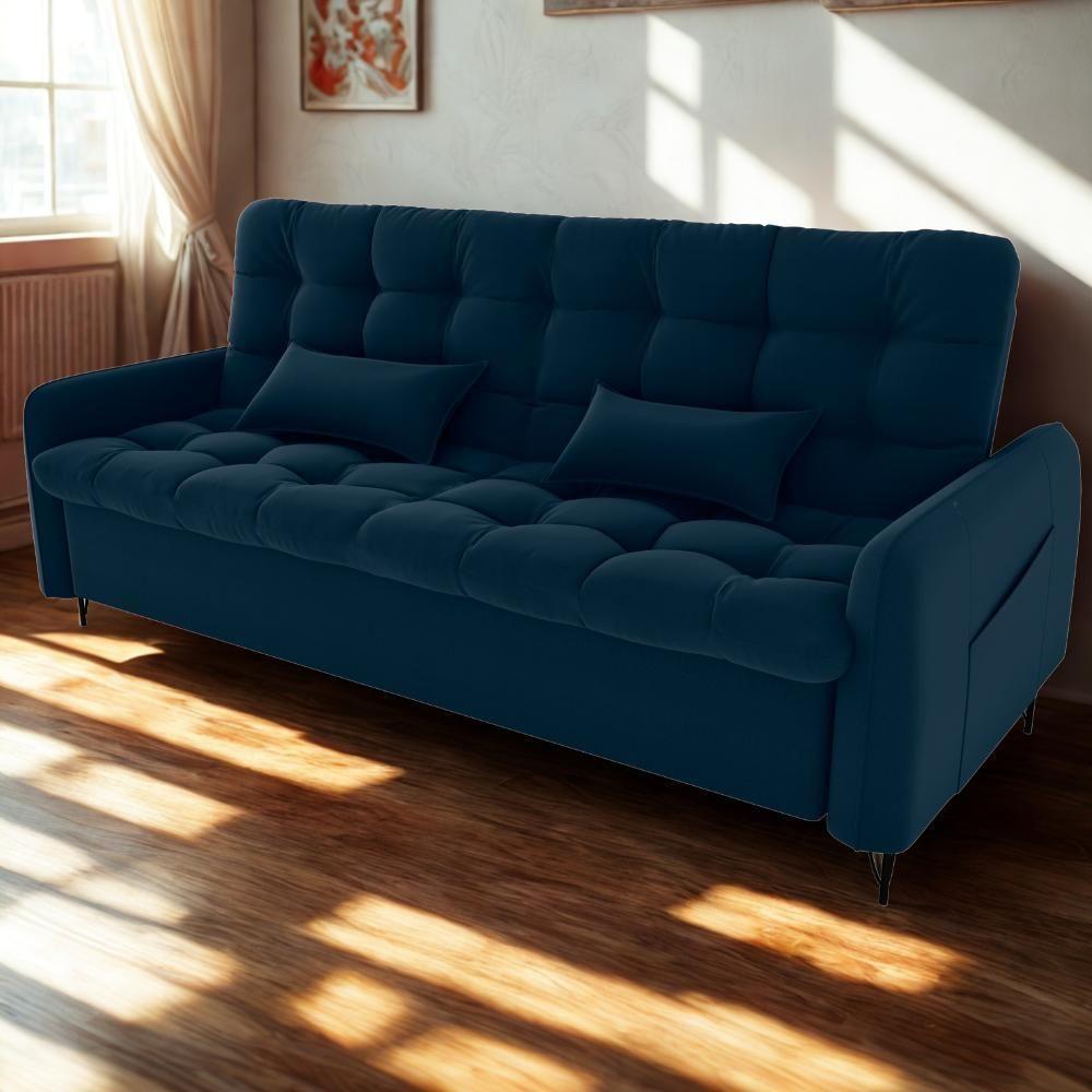 Sofa Cama 2 Lugares 200cm Pillar Veludo E403 Azul Milani Store Azul - 2