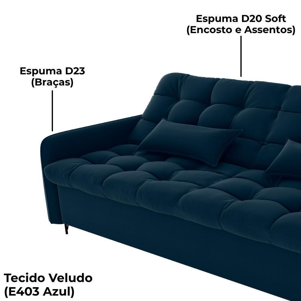 Sofa Cama 2 Lugares 200cm Pillar Veludo E403 Azul Milani Store Azul - 8