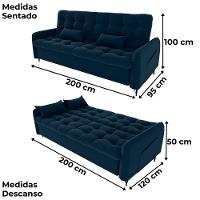 Sofa Cama 2 Lugares 200cm Pillar Veludo E403 Azul Milani Store Azul