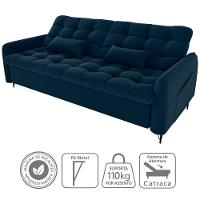 Sofa Cama 2 Lugares 200cm Pillar Veludo E403 Azul Milani Store Azul - 7