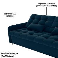 Sofa Cama 2 Lugares 200cm Pillar Veludo E403 Azul Milani Store Azul - 8
