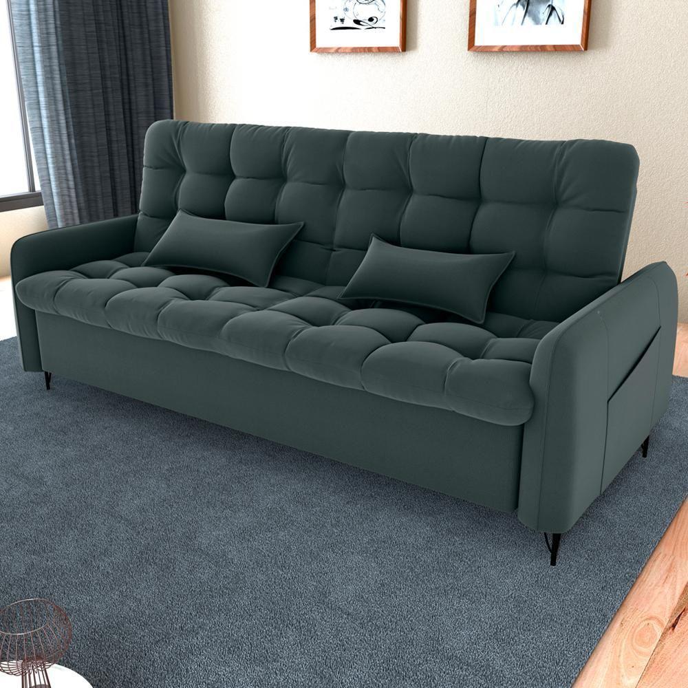 Sofa Cama 2 Lugares 200cm Pillar Veludo E401 Chumbo Milani Store Chumboo - 2