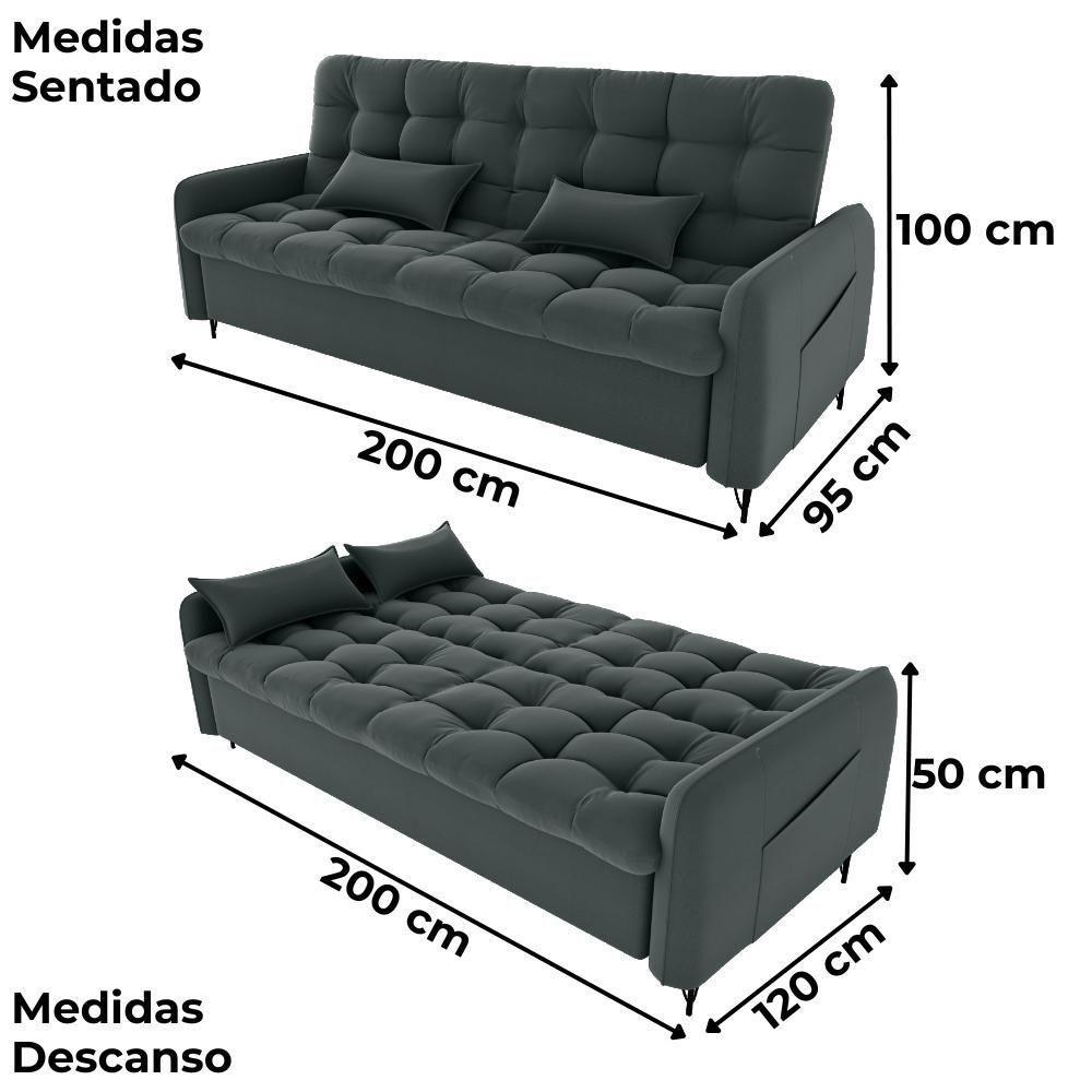 Sofa Cama 2 Lugares 200cm Pillar Veludo E401 Chumbo Milani Store Chumboo - 3