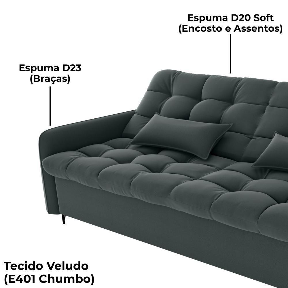Sofa Cama 2 Lugares 200cm Pillar Veludo E401 Chumbo Milani Store Chumboo - 8