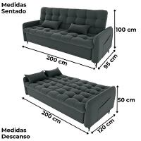 Sofa Cama 2 Lugares 200cm Pillar Veludo E401 Chumbo Milani Store Chumboo - 3