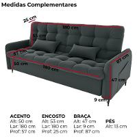 Sofa Cama 2 Lugares 200cm Pillar Veludo E401 Chumbo Milani Store Chumboo