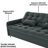 Sofa Cama 2 Lugares 200cm Pillar Veludo E401 Chumbo Milani Store Chumboo - 8