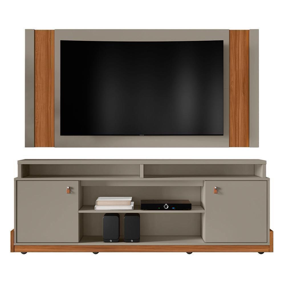 Rack Bancada Montana Com Painel Real Grigio Fosco-cinamomo Mel Para Tv Até 65? - Mobler Grigio Fosco-cinamomo Mel - 1
