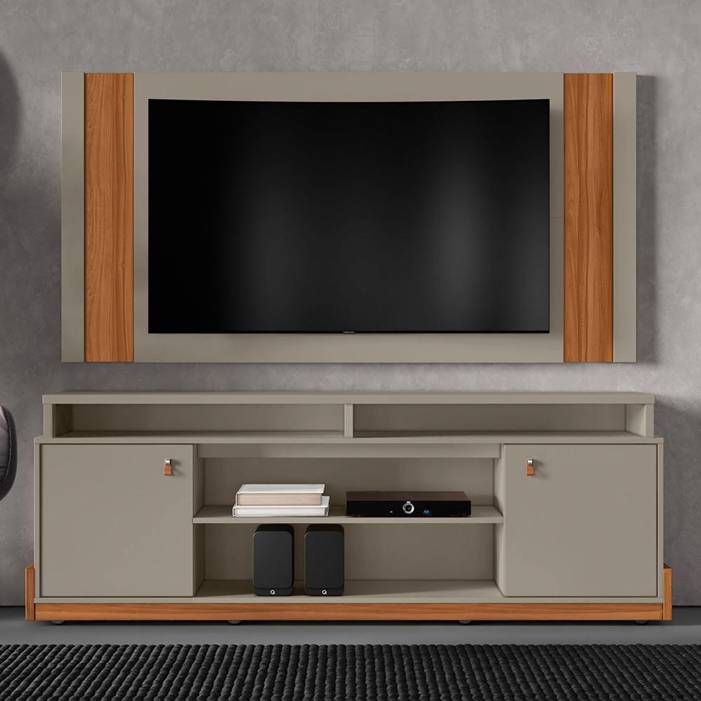 Rack Bancada Montana Com Painel Real Grigio Fosco-cinamomo Mel Para Tv Até 65? - Mobler Grigio Fosco-cinamomo Mel - 2