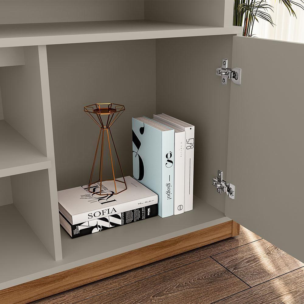 Rack Bancada Montana Com Painel Real Grigio Fosco-cinamomo Mel Para Tv Até 65? - Mobler Grigio Fosco-cinamomo Mel - 3