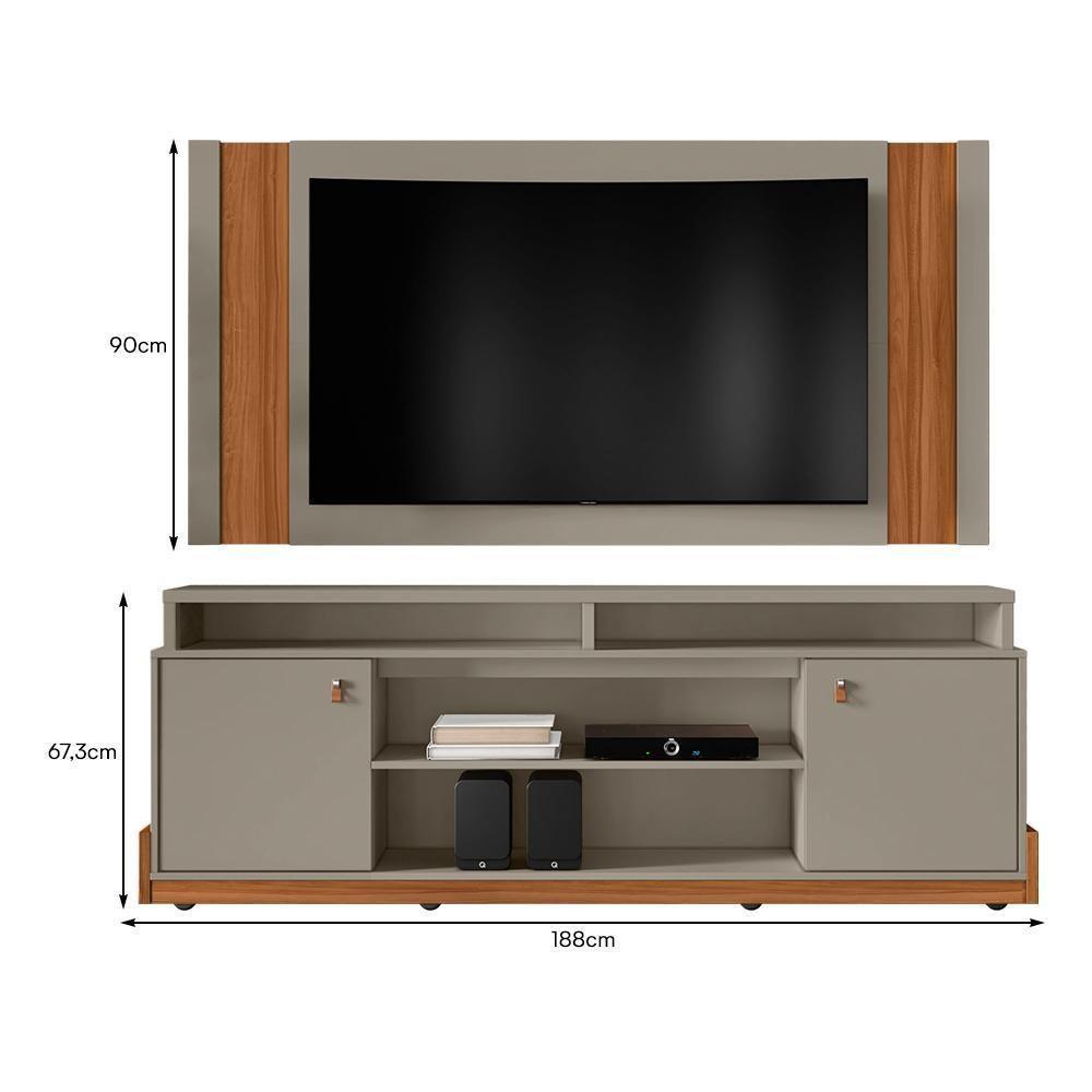 Rack Bancada Montana Com Painel Real Grigio Fosco-cinamomo Mel Para Tv Até 65? - Mobler Grigio Fosco-cinamomo Mel - 5