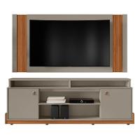 Rack Bancada Montana Com Painel Real Grigio Fosco-cinamomo Mel Para Tv Até 65? - Mobler Grigio Fosco-cinamomo Mel - 1