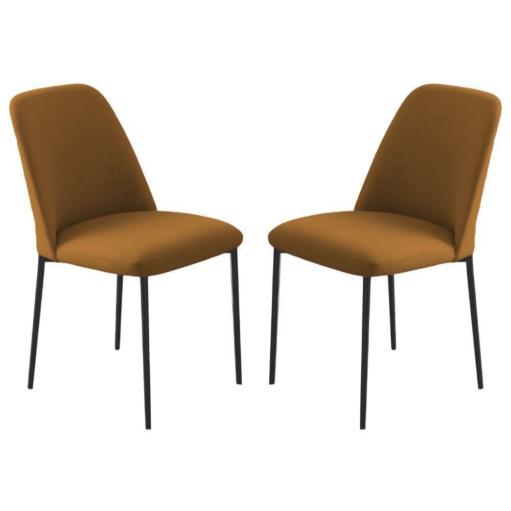 Conjunto 2 Cadeiras Londres Veludo Terracota Metal Preto - 1