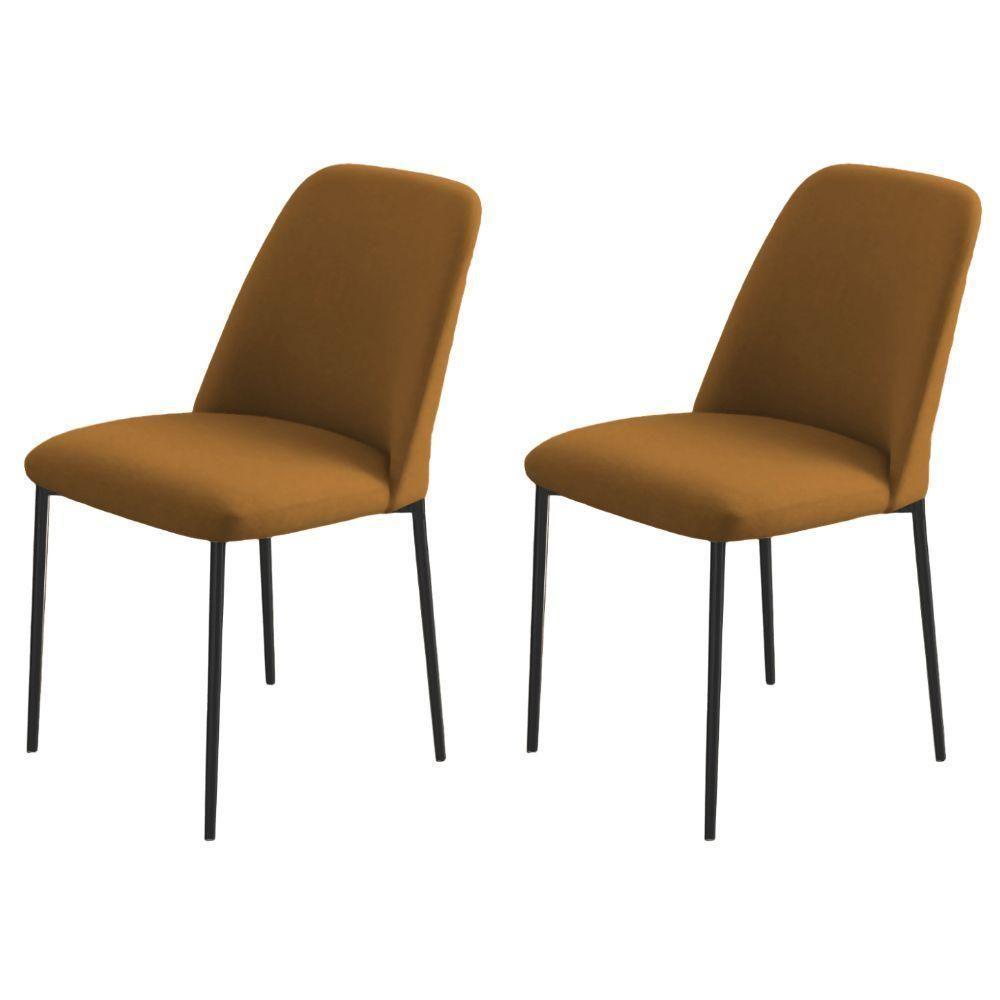 Conjunto 2 Cadeiras Londres Veludo Terracota Metal Preto - 9