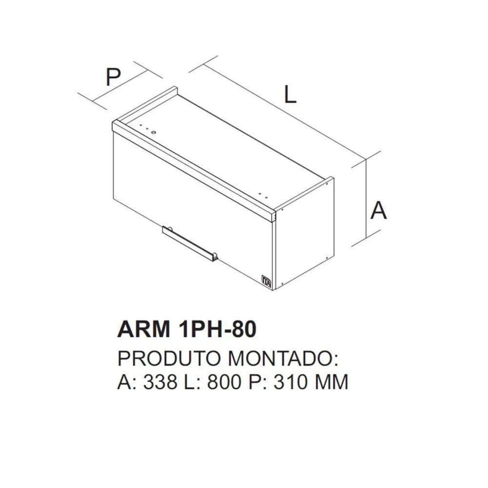 Armário Aéreo Horizontal De Cozinha 80cm 1 Porta New Porto - Itatiaia Freijó-grafite - 2