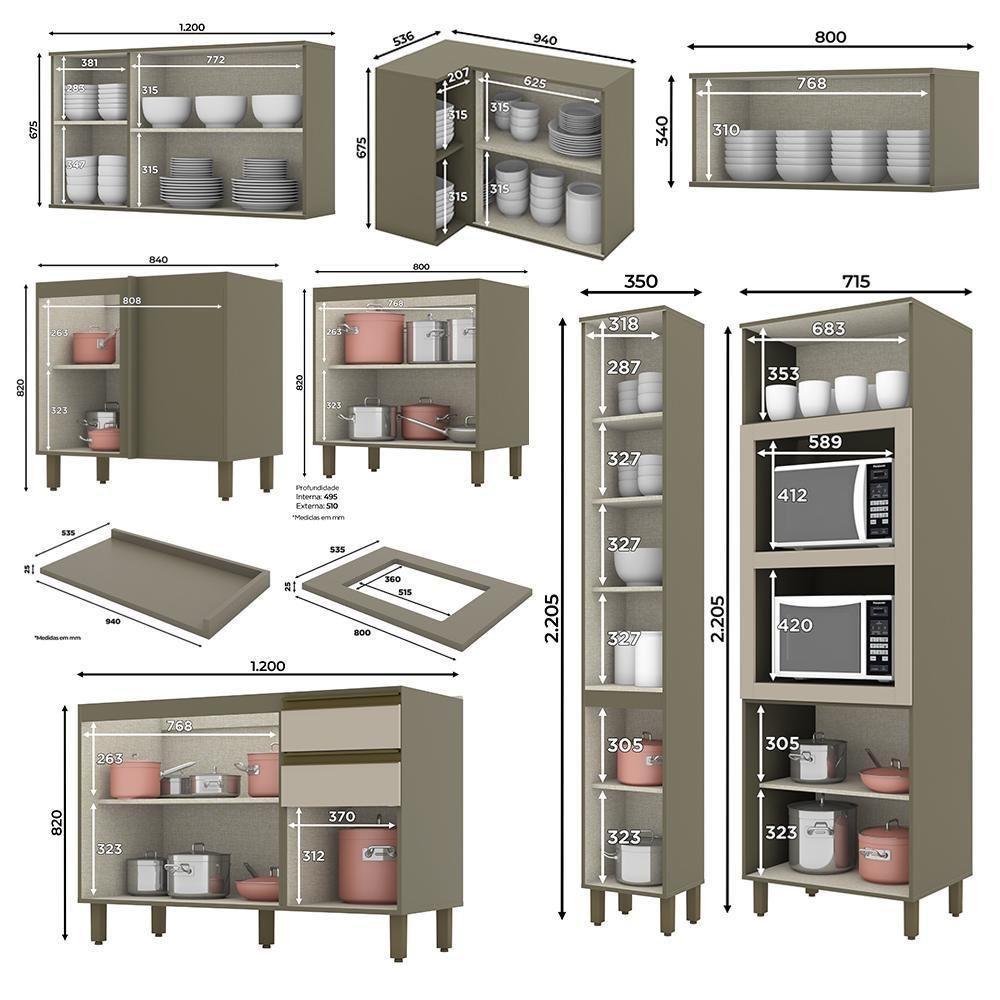 Cozinha Completa De Canto Connect 8 Peças Duna-cristal Com Torre Quente 2 Fornos - Móveis Henn Duna-cristal - 4