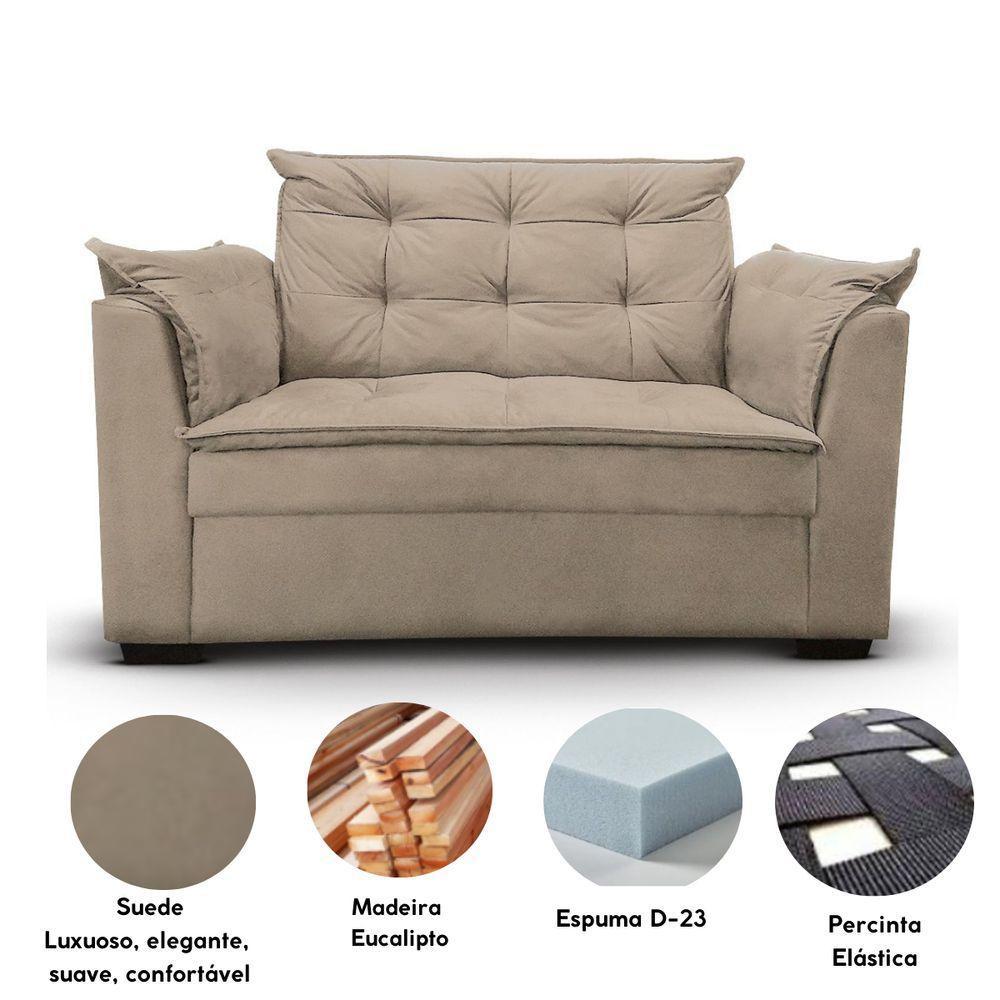 Sofá 2 Lugares Para Sala Moderno Confortável Alicia Suede bege - 4