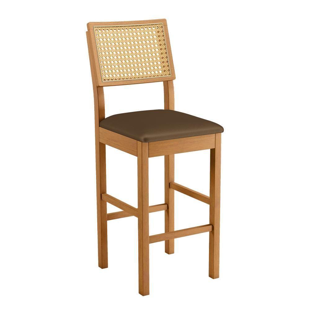 Banqueta Jade 03 Madeira Maciça Jcm Encosto Rattan Veludo Marrom - 1