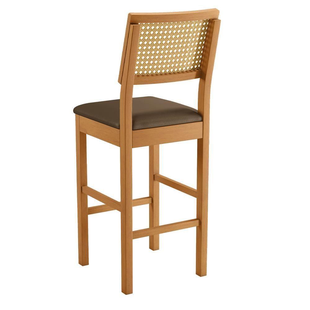 Banqueta Jade 03 Madeira Maciça Jcm Encosto Rattan Veludo Marrom - 2