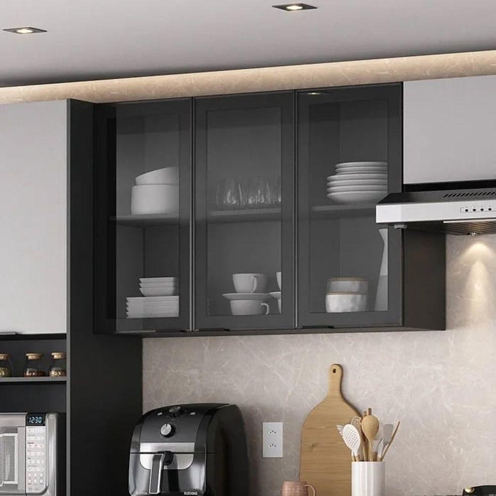 Armário 120cm 3 Portas De Vidro Mdf Dobradiças Slow Motion Lumina - Itatiaia Grafite-fendi - 4