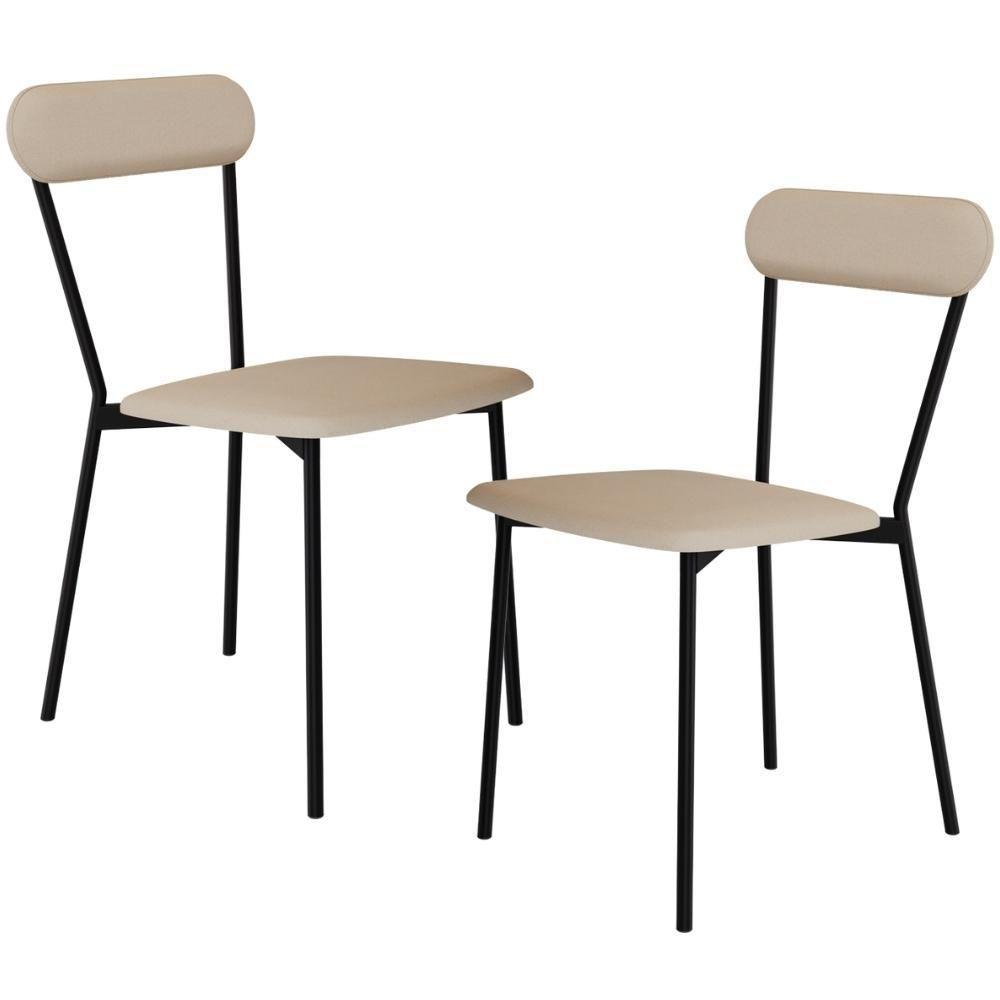 Kit 02 Cadeiras Estofada Para Sala De Jantar Liora Preto C01 Linho Areia - Lyam Decor - 1