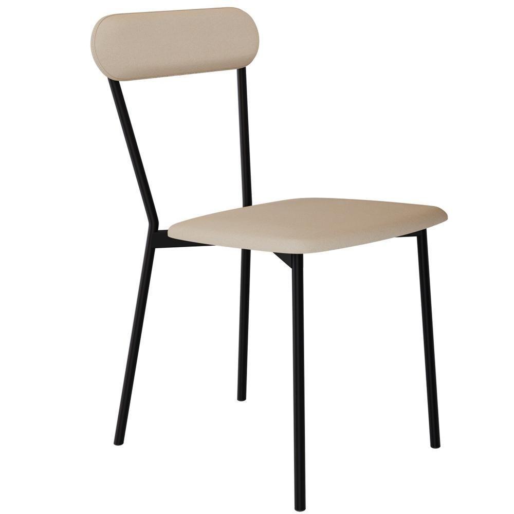 Kit 02 Cadeiras Estofada Para Sala De Jantar Liora Preto C01 Linho Areia - Lyam Decor - 6