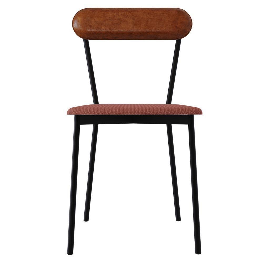 Kit 02 Cadeiras Estofada Para Sala De Jantar Liora Preto C01 Linho Rosê Courino Caramelo - Lyam Decor - 3