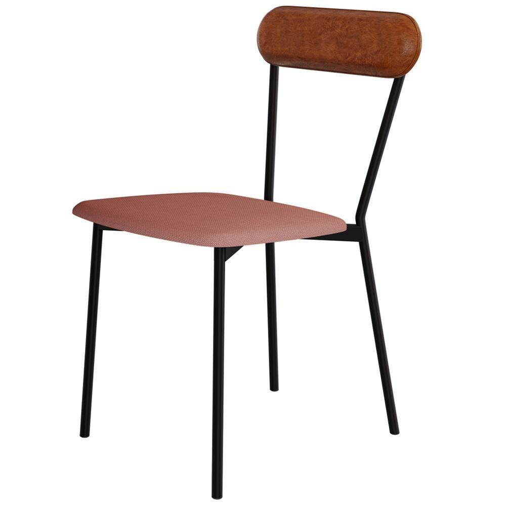 Kit 02 Cadeiras Estofada Para Sala De Jantar Liora Preto C01 Linho Rosê Courino Caramelo - Lyam Decor - 7