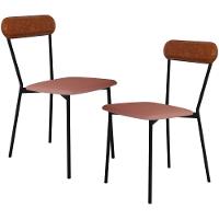 Kit 02 Cadeiras Estofada Para Sala De Jantar Liora Preto C01 Linho Rosê Courino Caramelo - Lyam Decor - 1