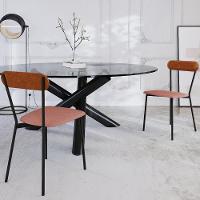 Kit 02 Cadeiras Estofada Para Sala De Jantar Liora Preto C01 Linho Rosê Courino Caramelo - Lyam Decor - 2