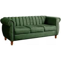 Sofá Chesterfield 3 Lugares Realeza Vintage Retrô Veludo Verde - 1