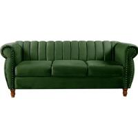 Sofá Chesterfield 3 Lugares Realeza Vintage Retrô Veludo Verde - 2