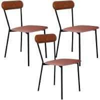 Kit 03 Cadeiras Estofada Para Sala De Jantar Liora Preto C01 Linho Rosê Courino Caramelo - Lyam Decor - 1