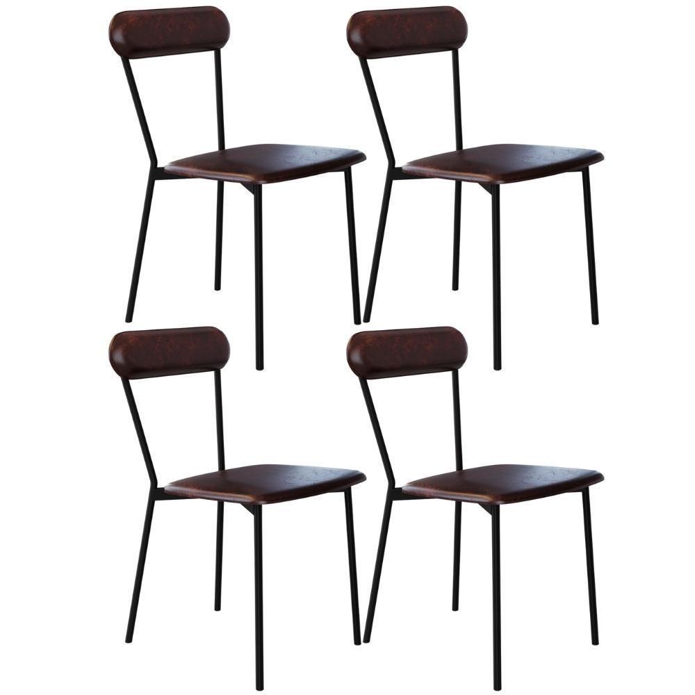 Kit 04 Cadeiras Estofada Para Sala De Jantar Liora Preto C01 Courino Café - Lyam Decor - 1