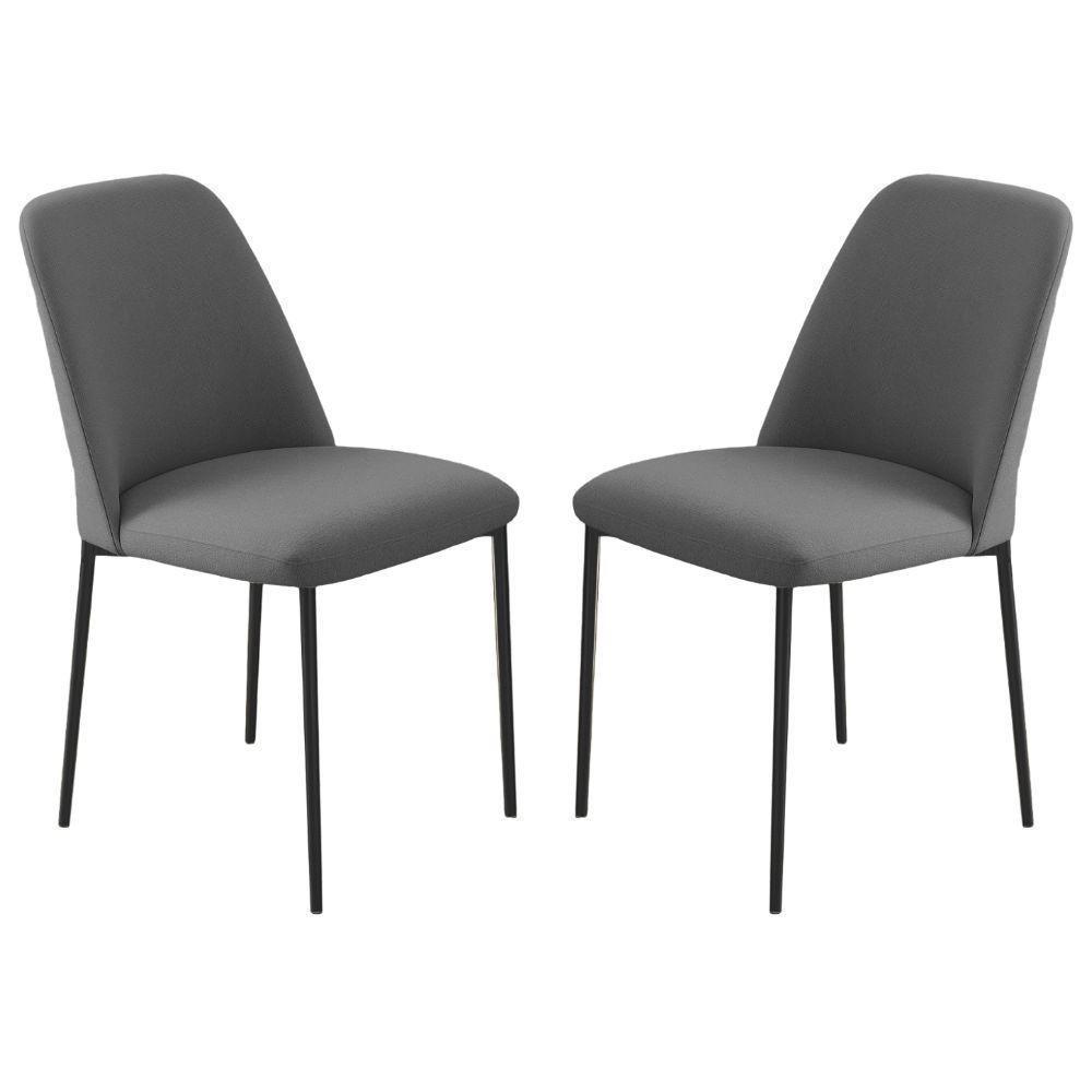 Conjunto 2 Cadeiras Londres Linho Cinza Escuro Metal Preto - 1