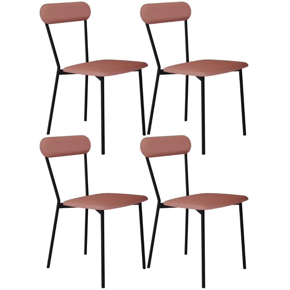 Kit 04 Cadeiras Estofada Para Sala De Jantar Liora Preto C01 Linho Rosê - Lyam Decor - 1