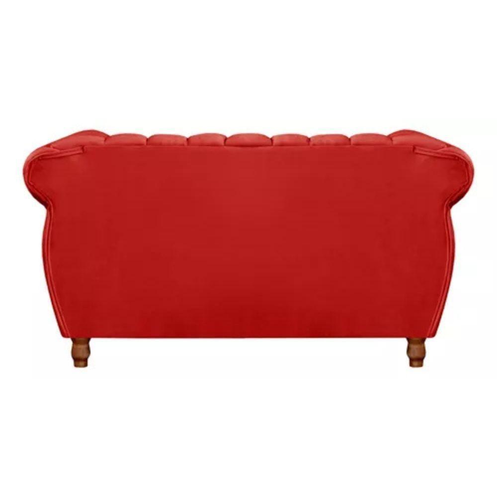 Sofá Chesterfield 2 Lugares Realeza Vintage Retrô Suede Vermelho - 4