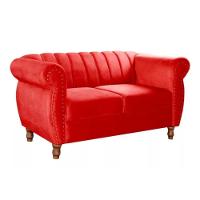 Sofá Chesterfield 2 Lugares Realeza Vintage Retrô Suede Vermelho - 1