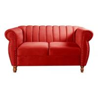 Sofá Chesterfield 2 Lugares Realeza Vintage Retrô Suede Vermelho - 2