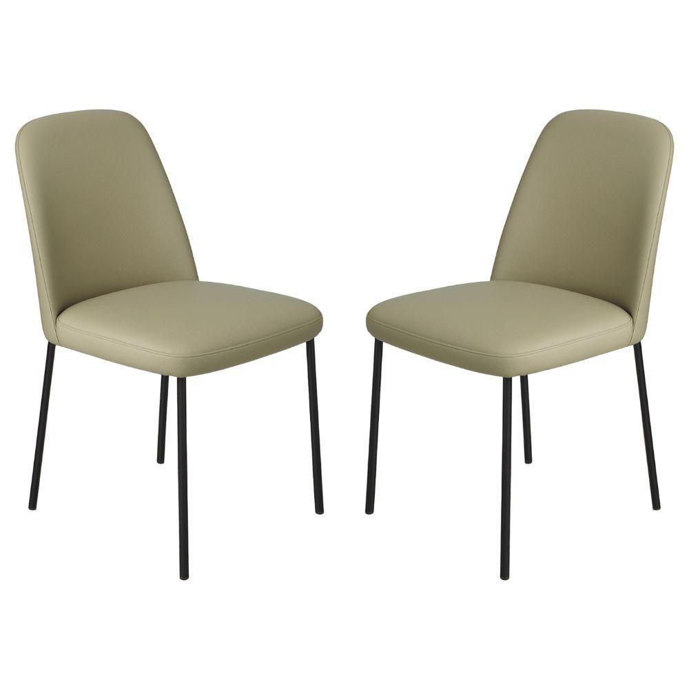 Conjunto 2 Cadeiras Londres Couro Areia Metal Preto - 1
