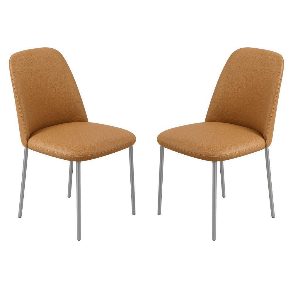 Conjunto 2 Cadeiras Londres Couro Bege Metal Champanhe - 1