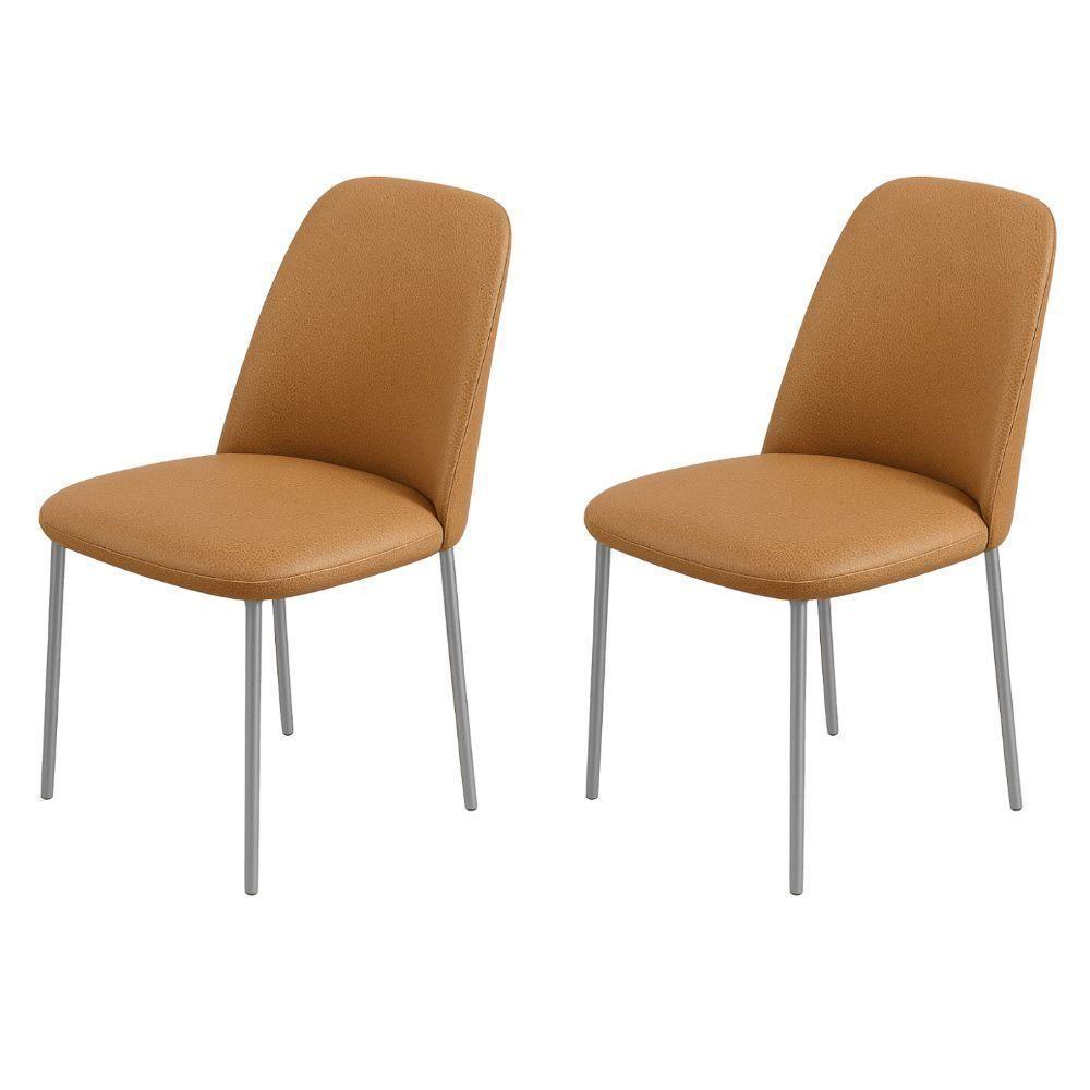 Conjunto 2 Cadeiras Londres Couro Bege Metal Champanhe - 6