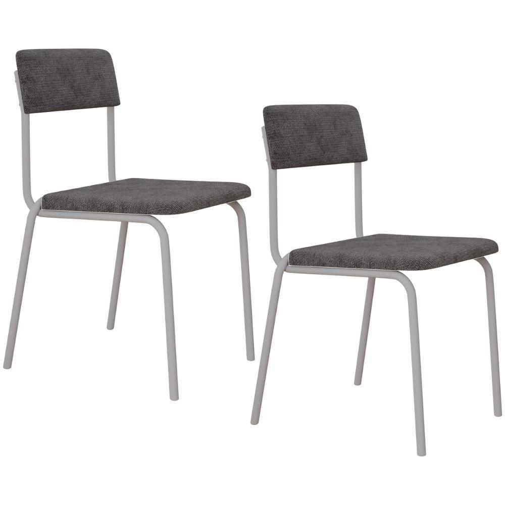 Kit 02 Cadeiras Estofada Para Sala De Jantar Sense Branco C01 Linho Prata - Lyam Decor - 1