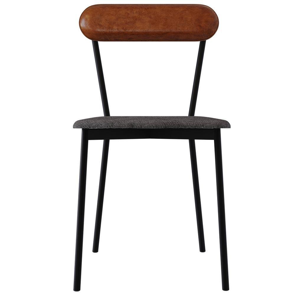 Kit 06 Cadeiras Estofada Para Sala De Jantar Liora Preto C01 Linho Prata Courino Caramelo - Lyam Decor - 3